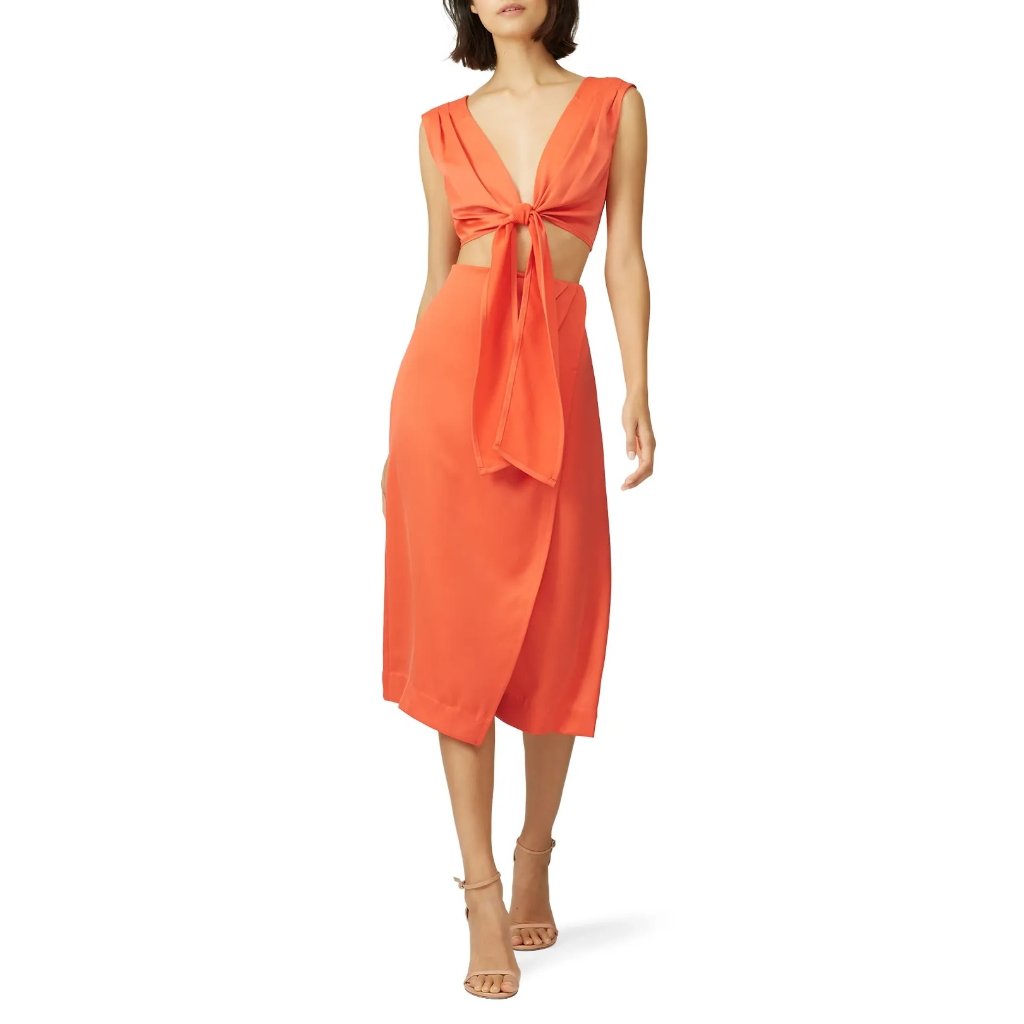 Nicholas Orange Cut Out Tie-Front Dress